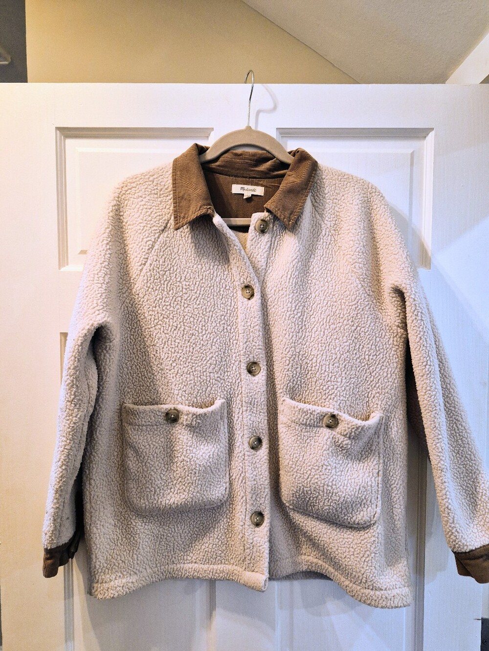 Madewell Cream Sherpa Jacket with Brown Corduroy Collar